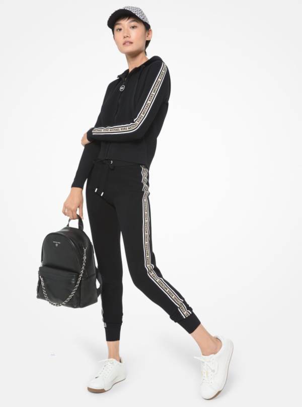 Damske Mikiny S Kapucňou Michael Kors Logo Tape Nylon Zip-Up Čierne - Oblecenie Michael Kors Nejlevnejsi | FBKIZ-7308